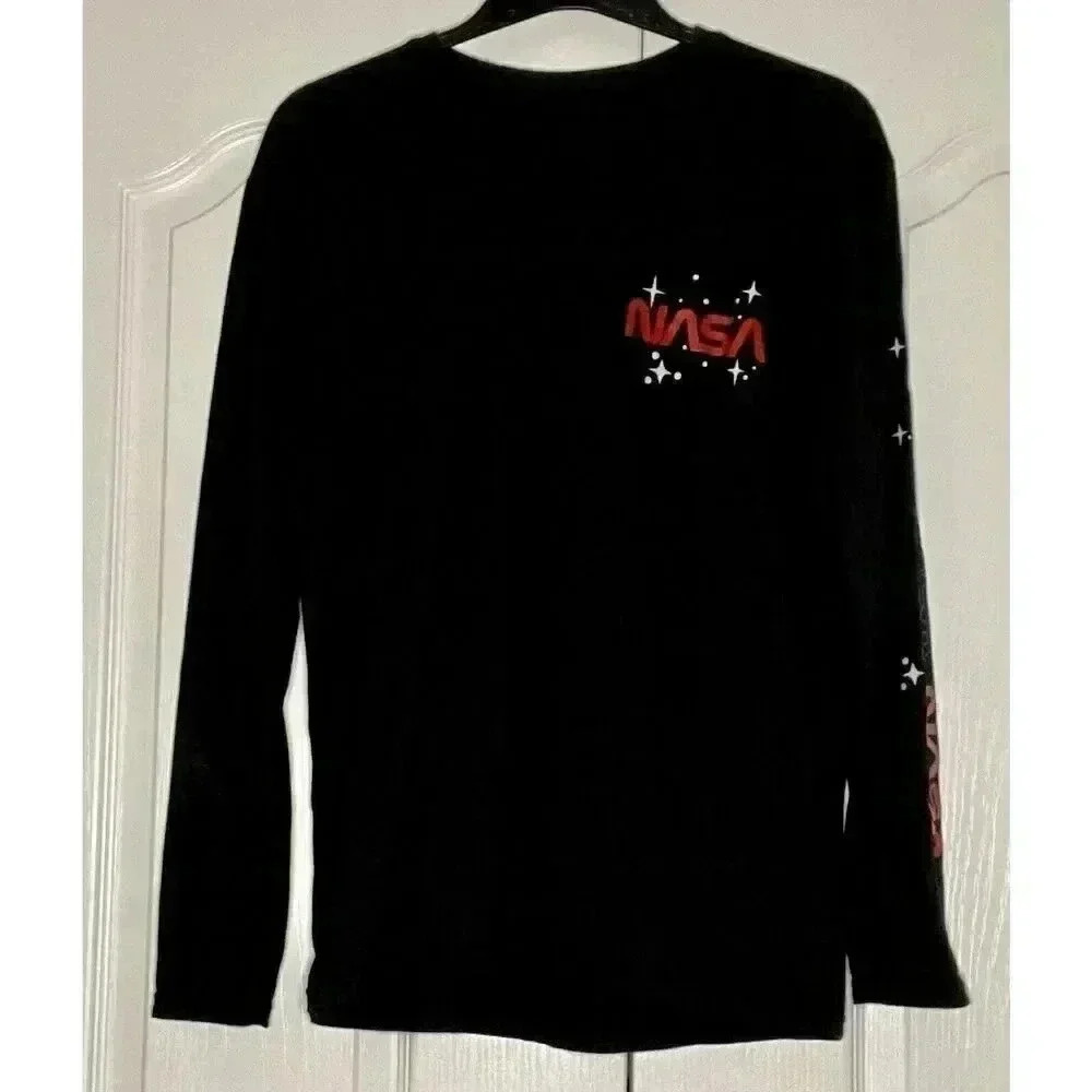 NASA Logo Black Men’s Large‎ Long Sleeve T-Shirt Printed Sleeve Authentic NASA